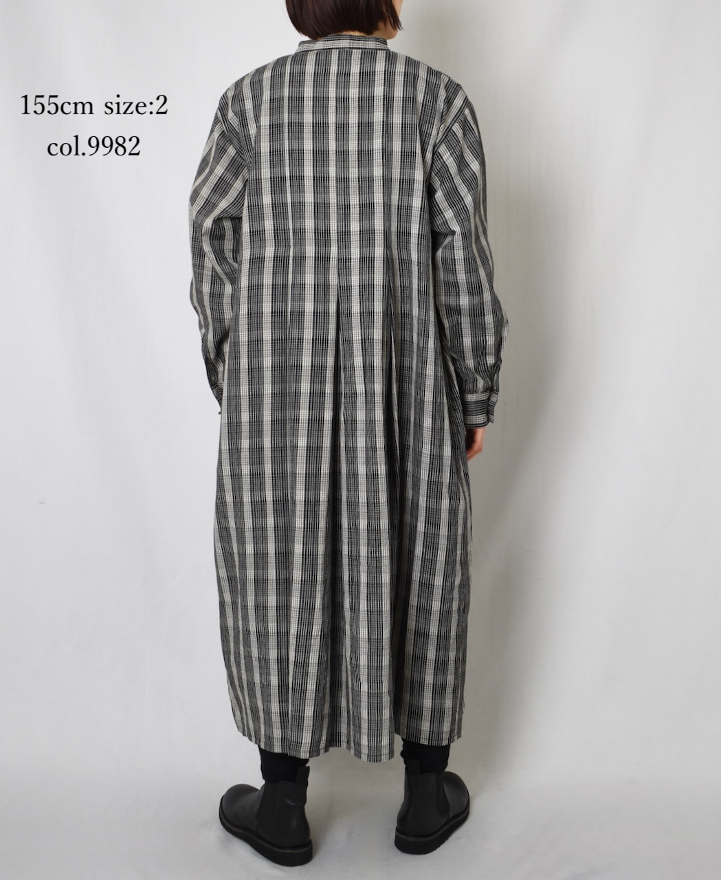 NMDS25594(ワンピース) WOOL COTTON CHECK INVERTED PLEATS BANDED SHIRT DRESS