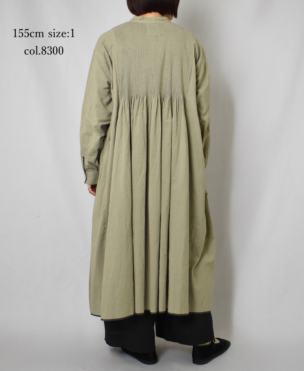 INMDS25724(ワンピース) HANDWOVEN HEAVY COTTON PLAIN MINI PINTUCK BANDED COLLAR SHIRT DRESS