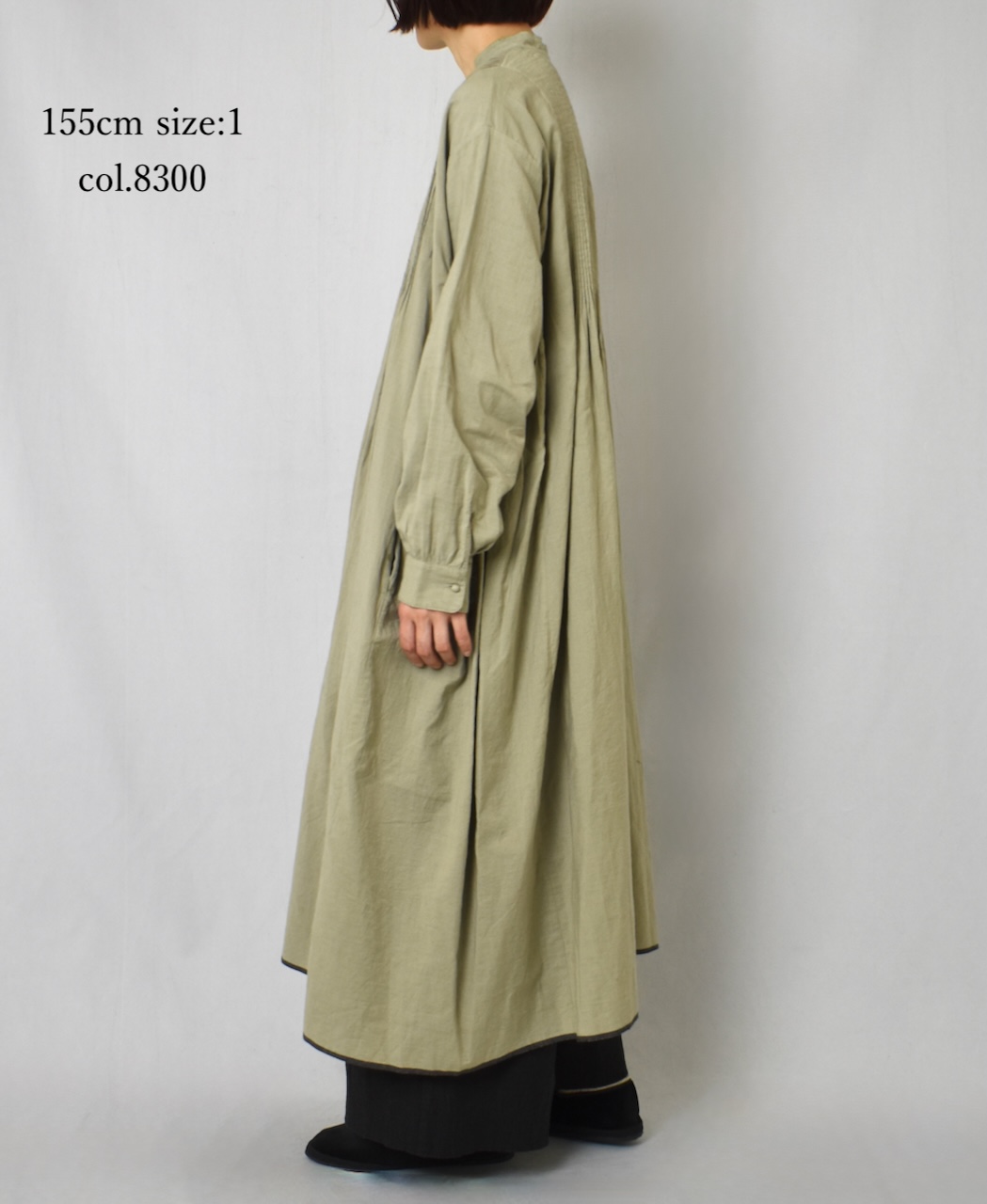 INMDS25724(ワンピース) HANDWOVEN HEAVY COTTON PLAIN MINI PINTUCK BANDED COLLAR SHIRT DRESS