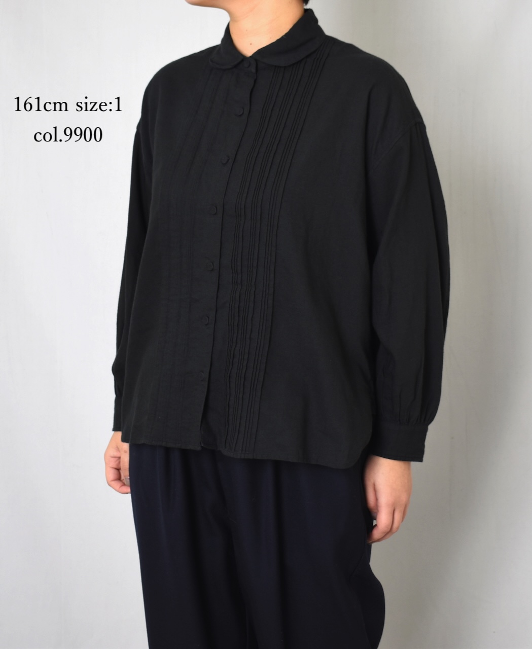 INMDS24703W(シャツ) TWILL COTTON KHADI PLAIN(WASH) ROUND COLLAR SHIRT WITH RANDOM PINTUCK