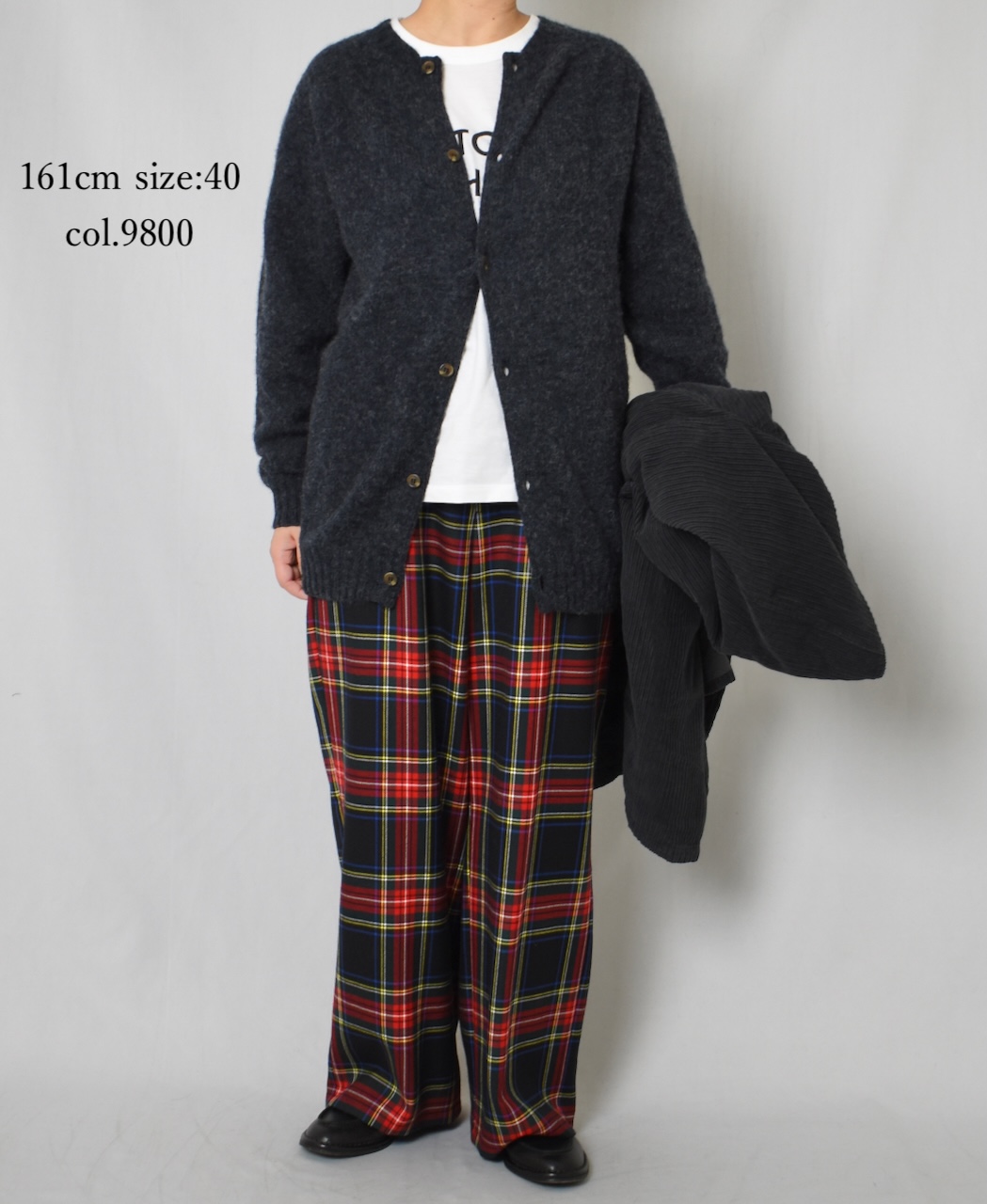 NJT2351 (ニット) SHETLAND WOOL PLAIN HEAVY BRUSH SEAM FREE CREW NECK SADDLE SHOULDER CARDIGAN
