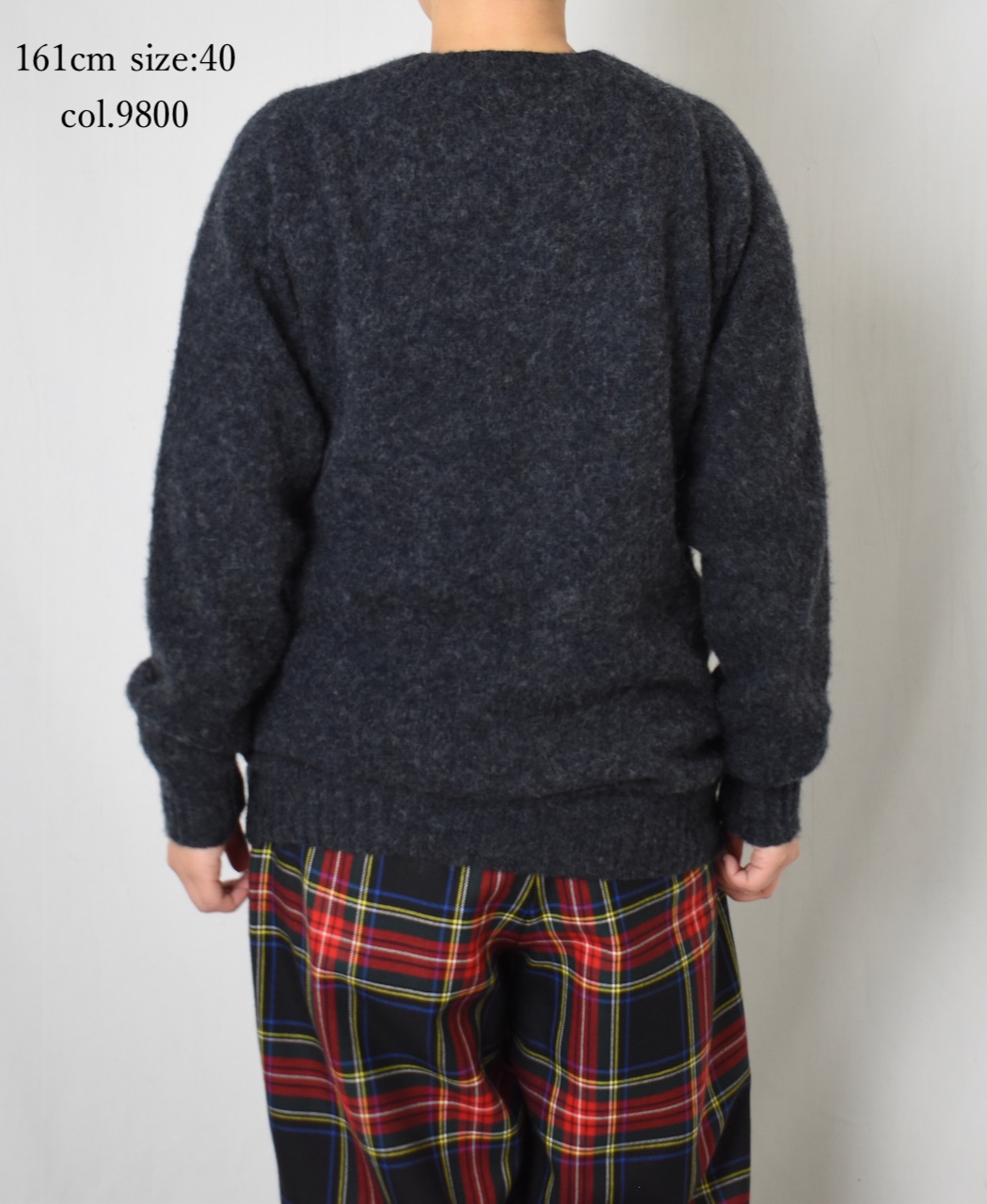 NJT2351 (ニット) SHETLAND WOOL PLAIN HEAVY BRUSH SEAM FREE CREW NECK SADDLE SHOULDER CARDIGAN