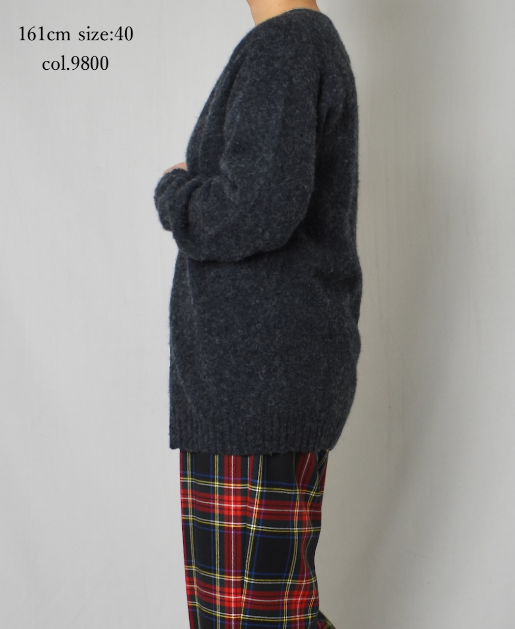 NJT2351 (ニット) SHETLAND WOOL PLAIN HEAVY BRUSH SEAM FREE CREW NECK SADDLE SHOULDER CARDIGAN