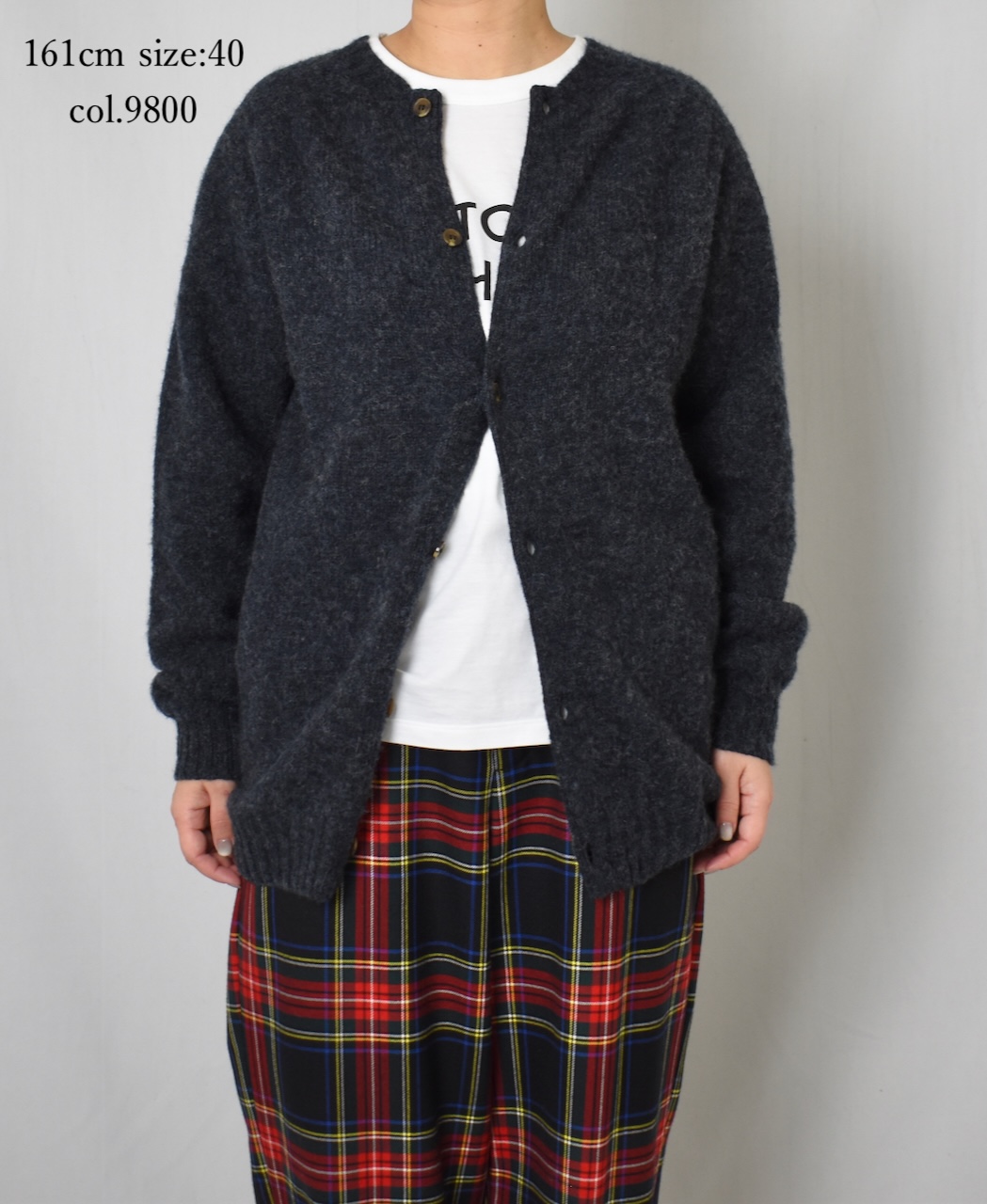 NJT2351 (ニット) SHETLAND WOOL PLAIN HEAVY BRUSH SEAM FREE CREW NECK SADDLE SHOULDER CARDIGAN