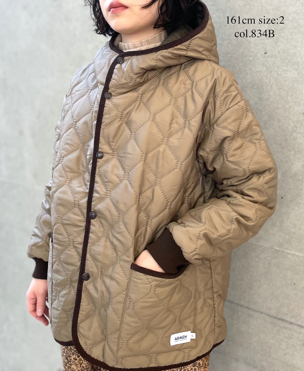NAM2561PP(ジャケット) PLAIN POLYESTERxPLAIN POLYESTER HEAT QUILT OVERSIZED HOODED JACKET WITH RIBBED CUFF