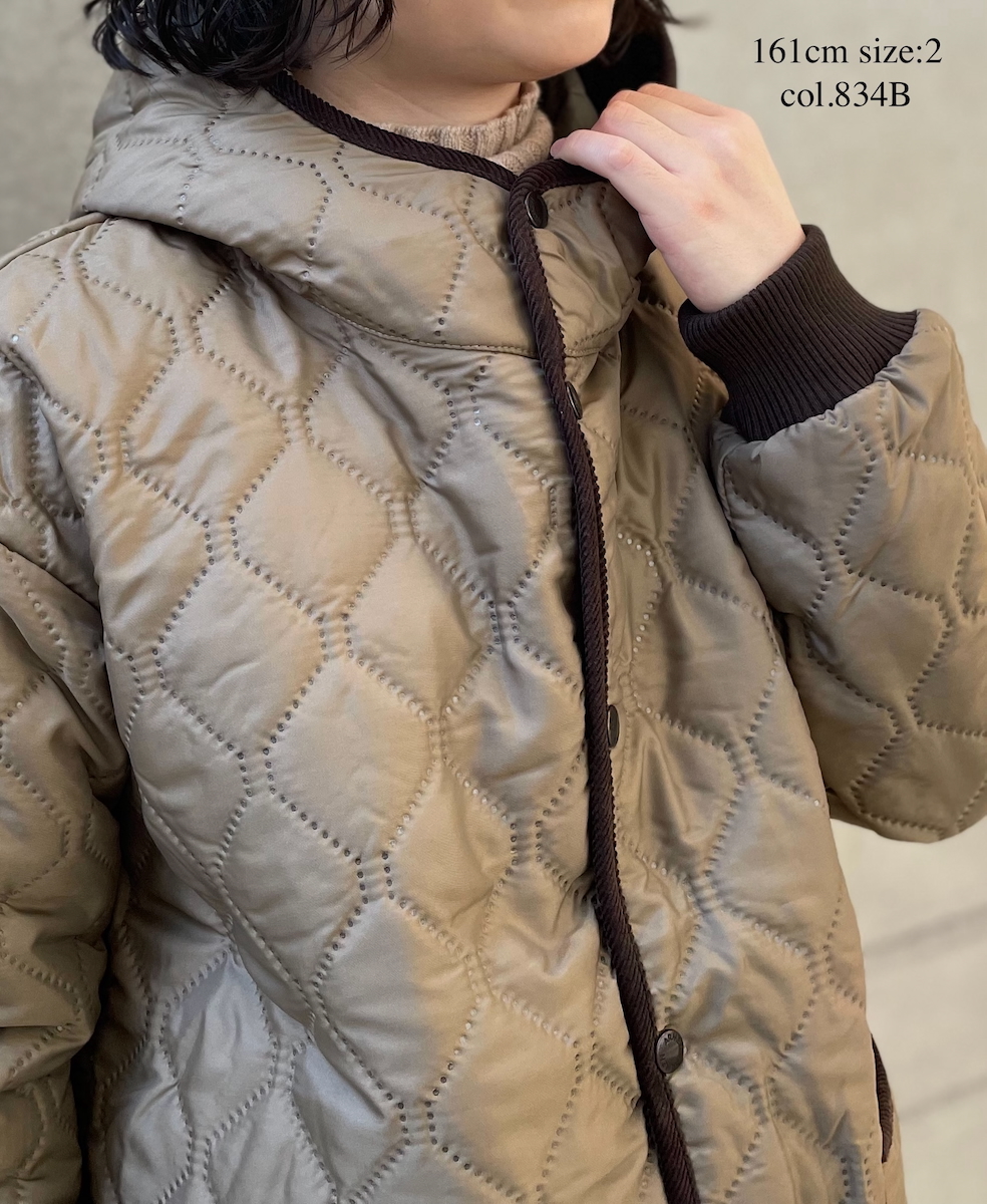 NAM2561PP(ジャケット) PLAIN POLYESTERxPLAIN POLYESTER HEAT QUILT OVERSIZED HOODED JACKET WITH RIBBED CUFF