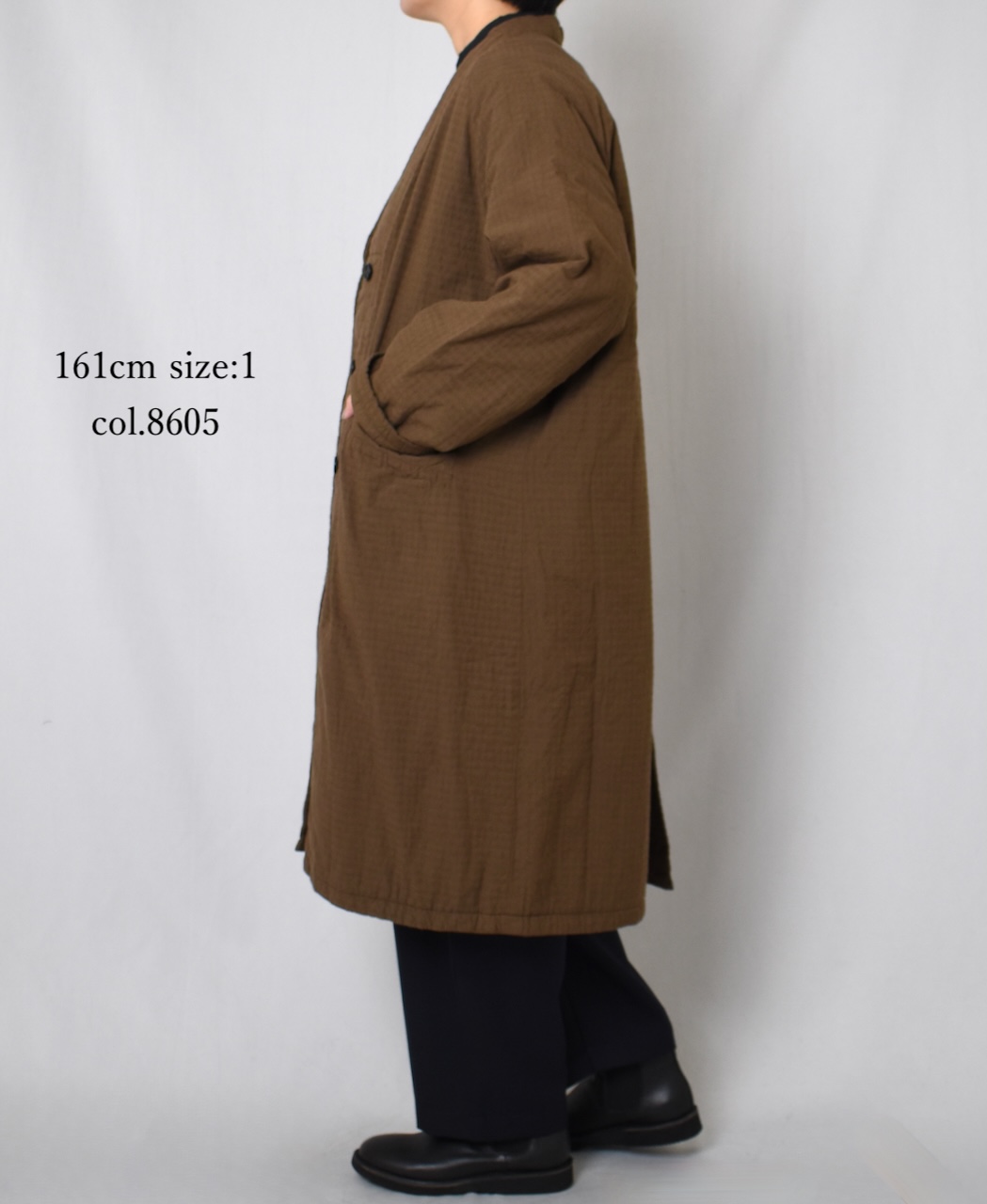 NMDS25561D(コート) PADDED ORGANIC COTTON CHECK (OVER DYE) V-COLLAR COAT