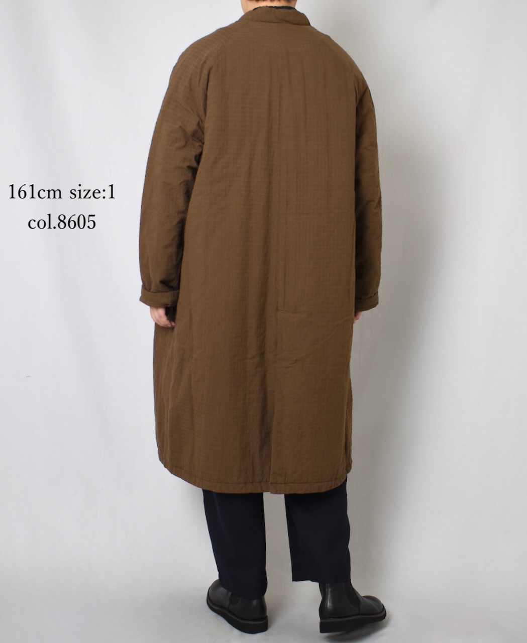 NMDS25561D(コート) PADDED ORGANIC COTTON CHECK (OVER DYE) V-COLLAR COAT