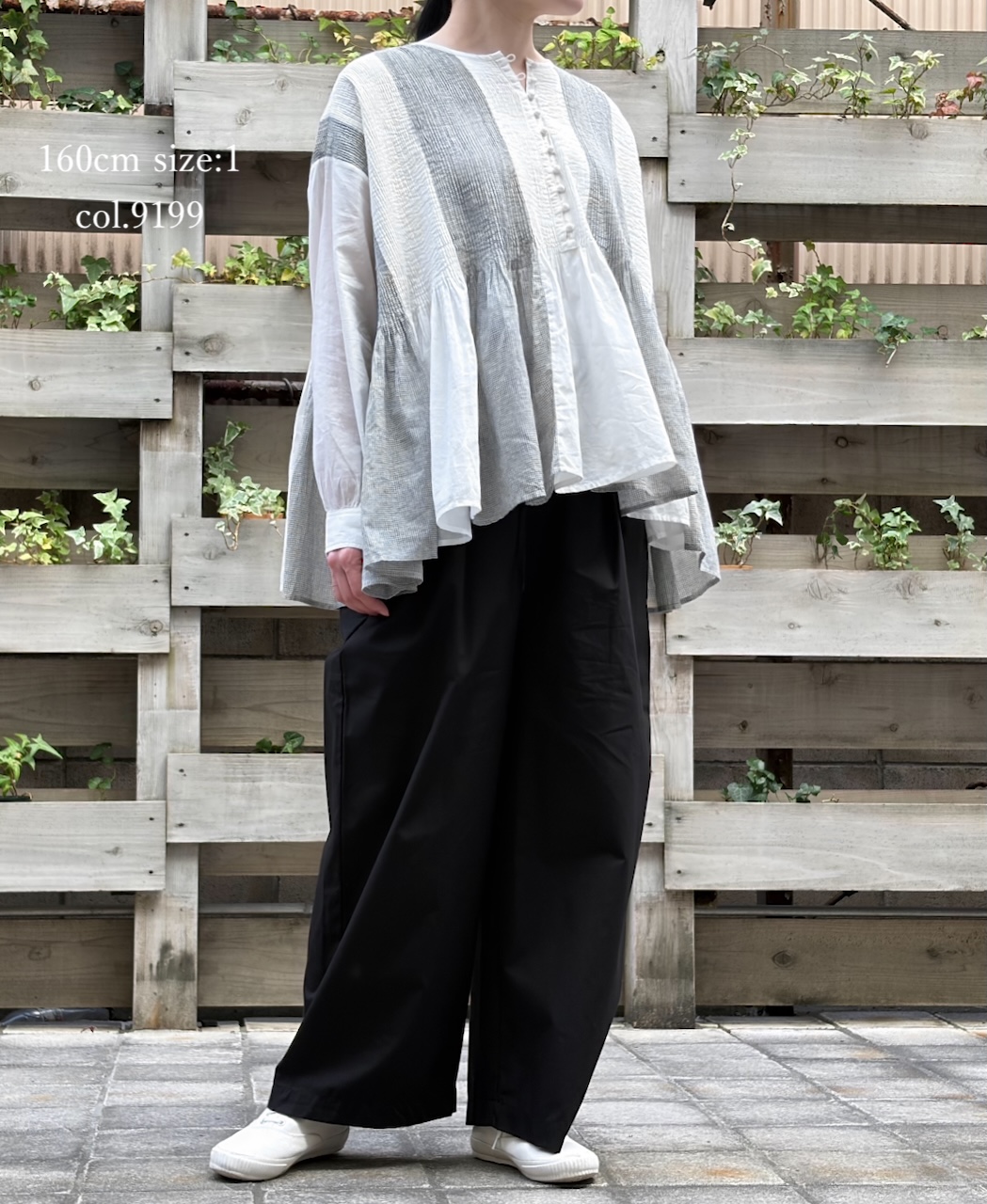 ●INMDS26111W(シャツ) HANDWOVEN COTTON SINGLE CHECK PATCHWORK(WASHED) BALL BUTTON SHIRTS WITH MINI PINTUCK