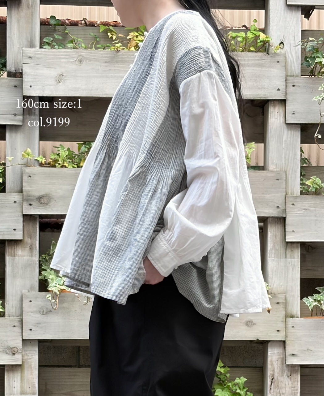 ●INMDS26111W(シャツ) HANDWOVEN COTTON SINGLE CHECK PATCHWORK(WASHED) BALL BUTTON SHIRTS WITH MINI PINTUCK