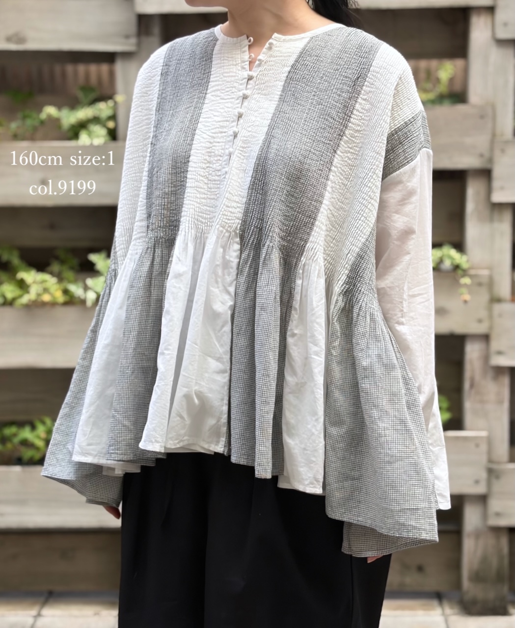 ●INMDS26111W(シャツ) HANDWOVEN COTTON SINGLE CHECK PATCHWORK(WASHED) BALL BUTTON SHIRTS WITH MINI PINTUCK