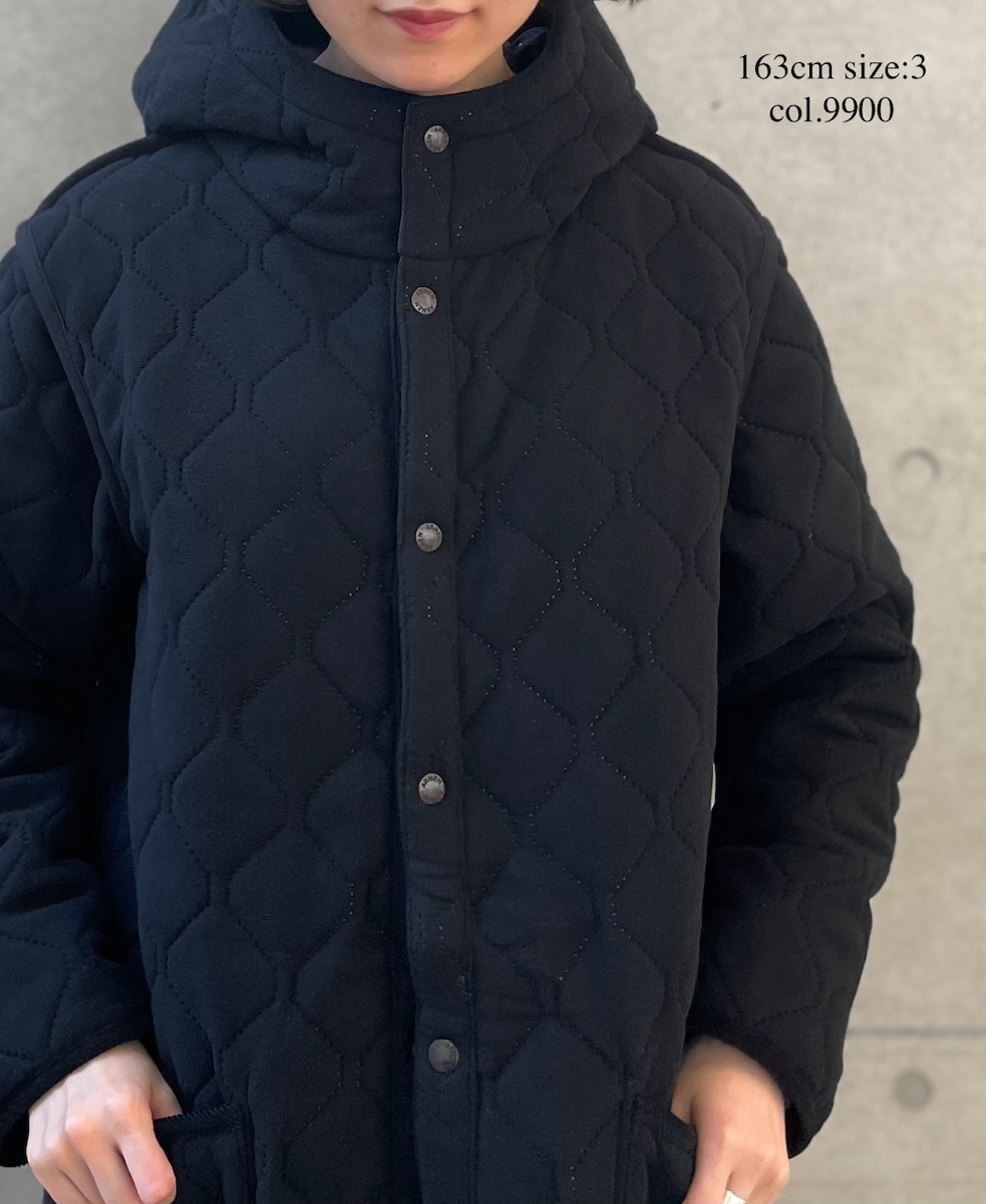 NAM2554(コート) PLAIN POLYESTER×FREECE HEAT QUILT REVERSIBLE HIGH COLLAR HOODED COAT
