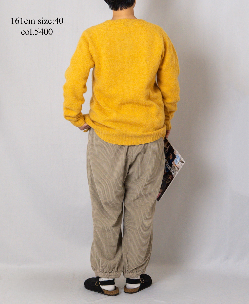 NJT2351 (ニット) SHETLAND WOOL PLAIN HEAVY BRUSH SEAM FREE CREW NECK SADDLE SHOULDER CARDIGAN