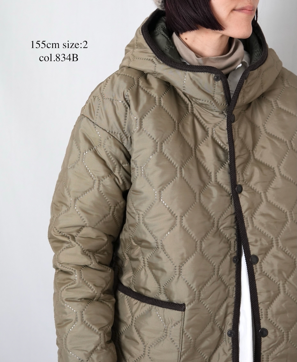 NAM2561PP(ジャケット) PLAIN POLYESTERxPLAIN POLYESTER HEAT QUILT OVERSIZED HOODED JACKET WITH RIBBED CUFF