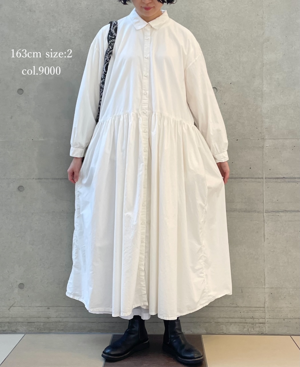 ●NMDS25912D(ワンピース) 60s ORGANIC POPLIN PLAIN REGULAR COLLAR DRESS WITH RAJASTHAN GATHER