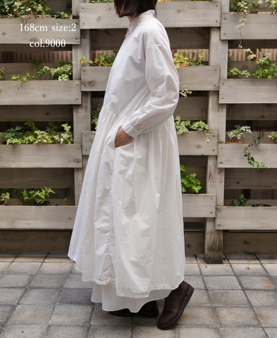 ●NMDS25912D(ワンピース) 60s ORGANIC POPLIN PLAIN REGULAR COLLAR DRESS WITH RAJASTHAN GATHER