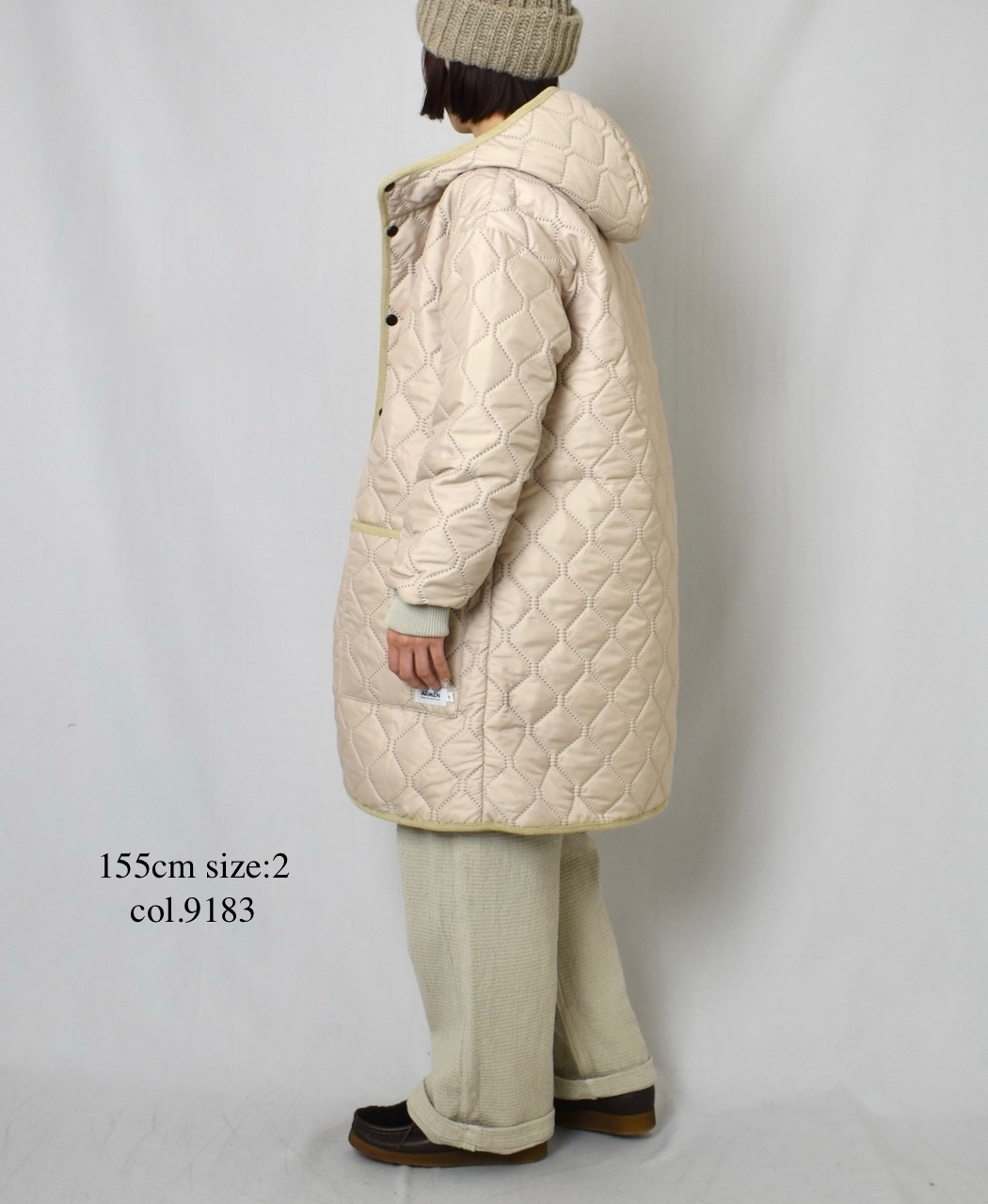 NAM2562PP(コート) PLAIN POLYESTERxPLAIN POLYESTER HEAT QUILT OVERSIZED MID-LENGTH HOODED COAT WITH RIBBED CUFF