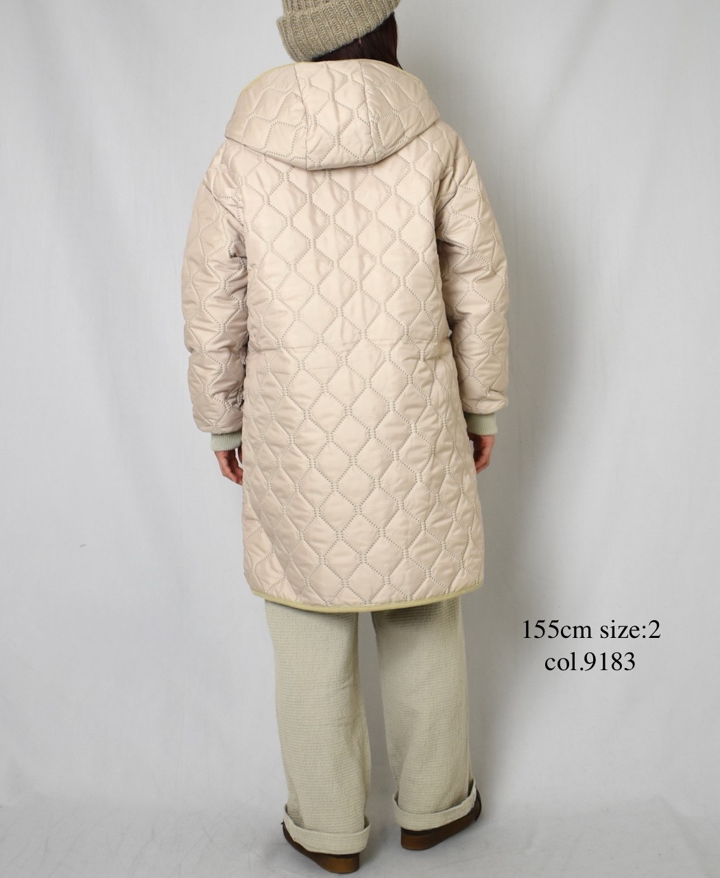 NAM2562PP(コート) PLAIN POLYESTERxPLAIN POLYESTER HEAT QUILT OVERSIZED MID-LENGTH HOODED COAT WITH RIBBED CUFF