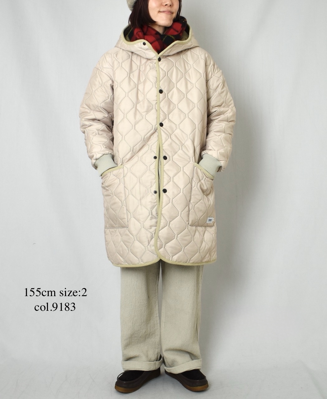 NAM2562PP(コート) PLAIN POLYESTERxPLAIN POLYESTER HEAT QUILT OVERSIZED MID-LENGTH HOODED COAT WITH RIBBED CUFF