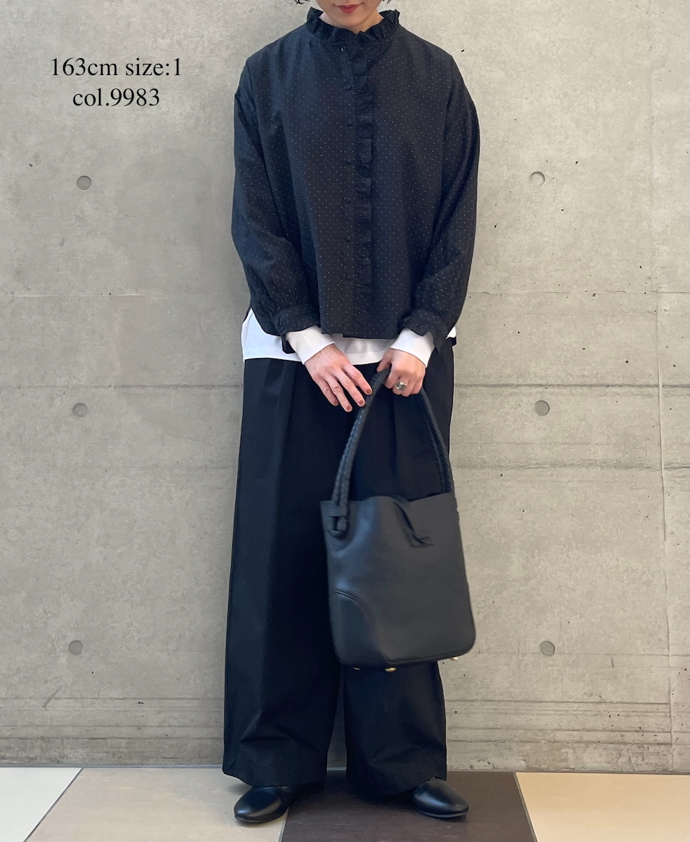 INMDS25761(シャツ) WOOL/COTTON/SILK PIN DOT PRINT FRILL COLLAR SHIRT