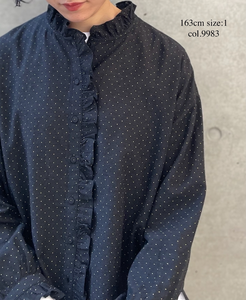 INMDS25761(シャツ) WOOL/COTTON/SILK PIN DOT PRINT FRILL COLLAR SHIRT