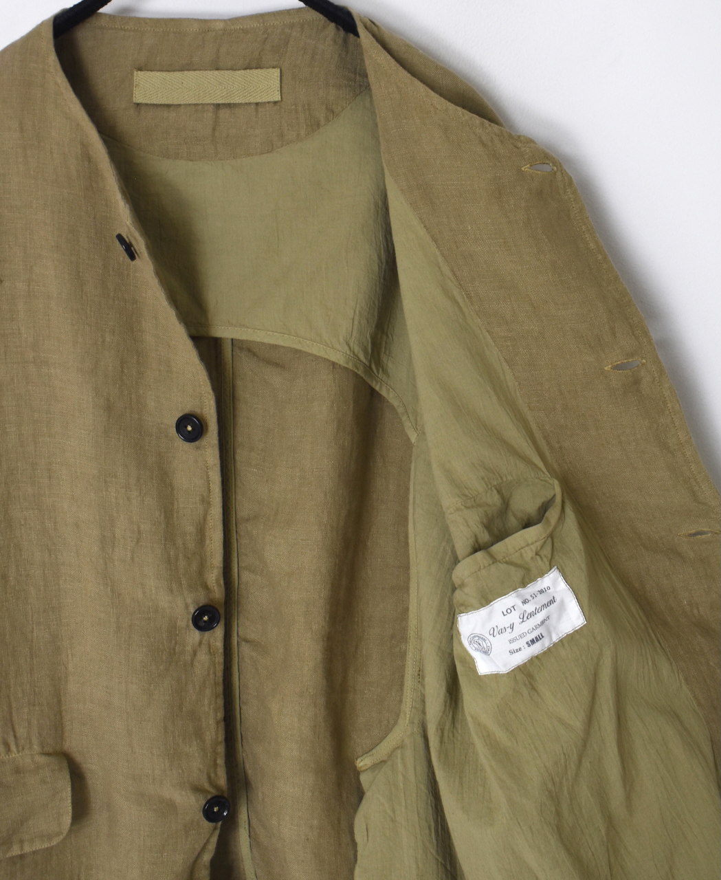 NVL2302LD (ジャケット) 50'S LINEN PLAIN (OVERDYE) MEN'S SIDE VENTS NO COLLAR JACKET