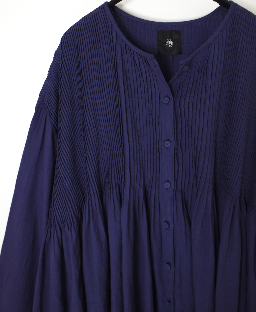 NMDS26233D(シャツ) 80s ORGANIC MICRO CHECK OVERDYE CREW-NECK BUTTON SHIRT WITH MINI PINTUCK