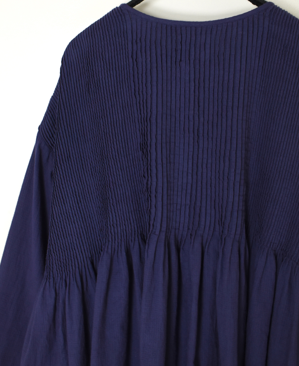 NMDS26233D(シャツ) 80s ORGANIC MICRO CHECK OVERDYE CREW-NECK BUTTON SHIRT WITH MINI PINTUCK