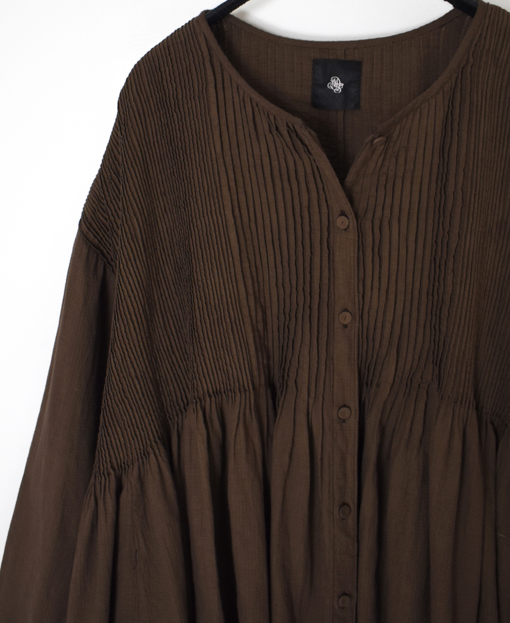 NMDS26233D(シャツ) 80s ORGANIC MICRO CHECK OVERDYE CREW-NECK BUTTON SHIRT WITH MINI PINTUCK