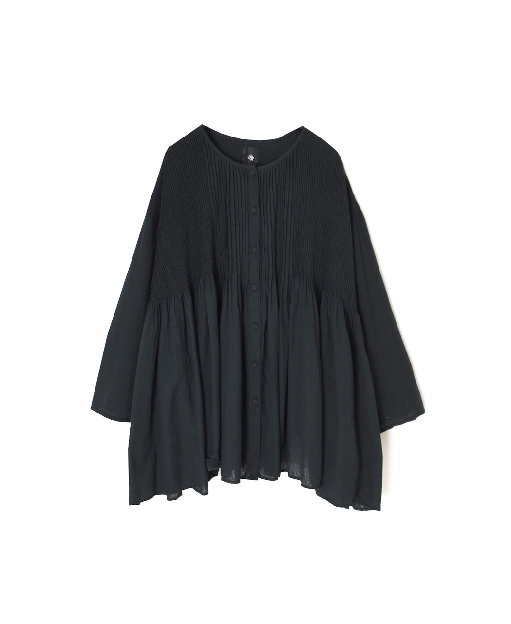 NMDS26233D(シャツ) 80s ORGANIC MICRO CHECK OVERDYE CREW-NECK BUTTON SHIRT WITH MINI PINTUCK