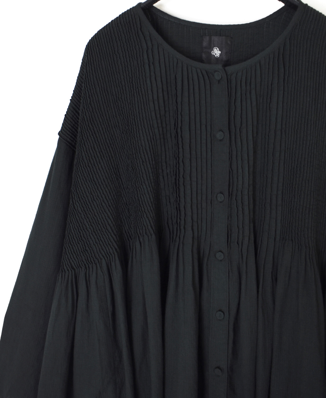 NMDS26233D(シャツ) 80s ORGANIC MICRO CHECK OVERDYE CREW-NECK BUTTON SHIRT WITH MINI PINTUCK