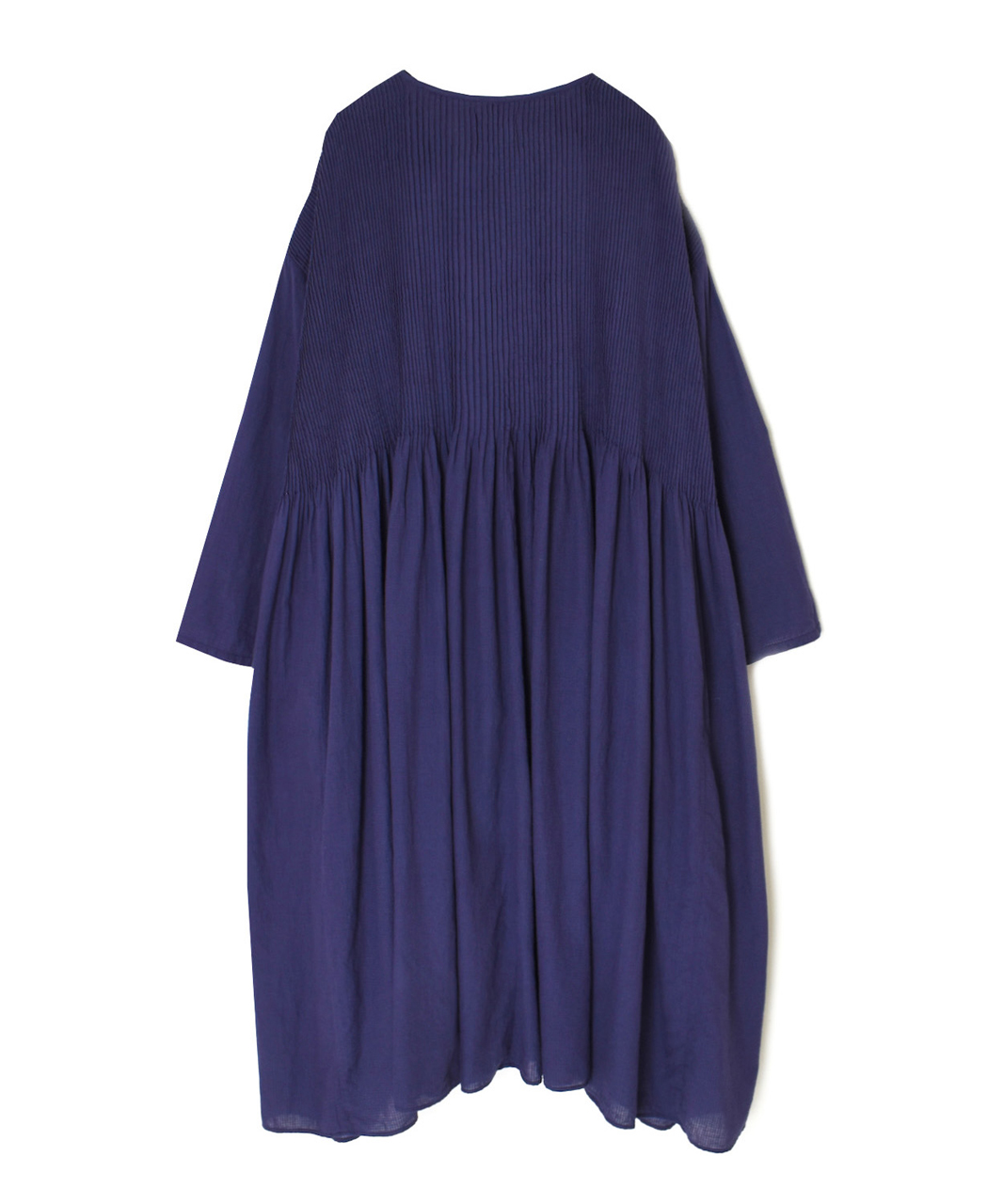 NMDS26234D(ワンピース) 80s ORGANIC MICRO CHECK OVERDYE CREW-NECK BUTTON SHIRT MIXI DRESS WITH MINI PINTUCK