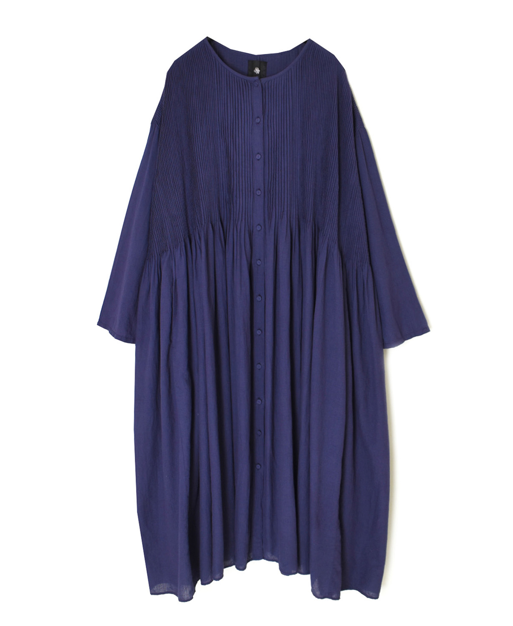 NMDS26234D(ワンピース) 80s ORGANIC MICRO CHECK OVERDYE CREW-NECK BUTTON SHIRT MIXI DRESS WITH MINI PINTUCK