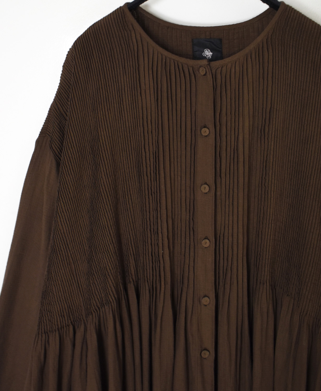 NMDS26234D(ワンピース) 80s ORGANIC MICRO CHECK OVERDYE CREW-NECK BUTTON SHIRT MIXI DRESS WITH MINI PINTUCK