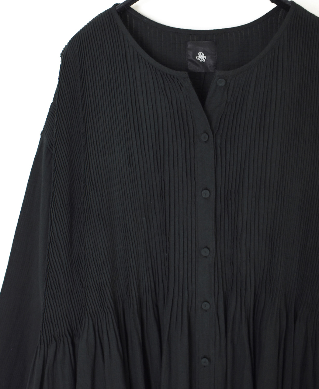 NMDS26234D(ワンピース) 80s ORGANIC MICRO CHECK OVERDYE CREW-NECK BUTTON SHIRT MIXI DRESS WITH MINI PINTUCK