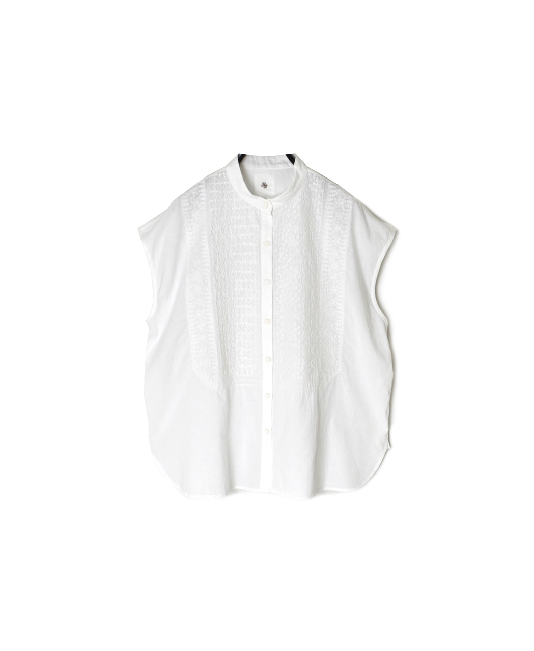 NMDS26224(シャツ) 60s ORGANIC CAMBRIC NO/SLEEVE BANDED COLLAR EMB SHIRT