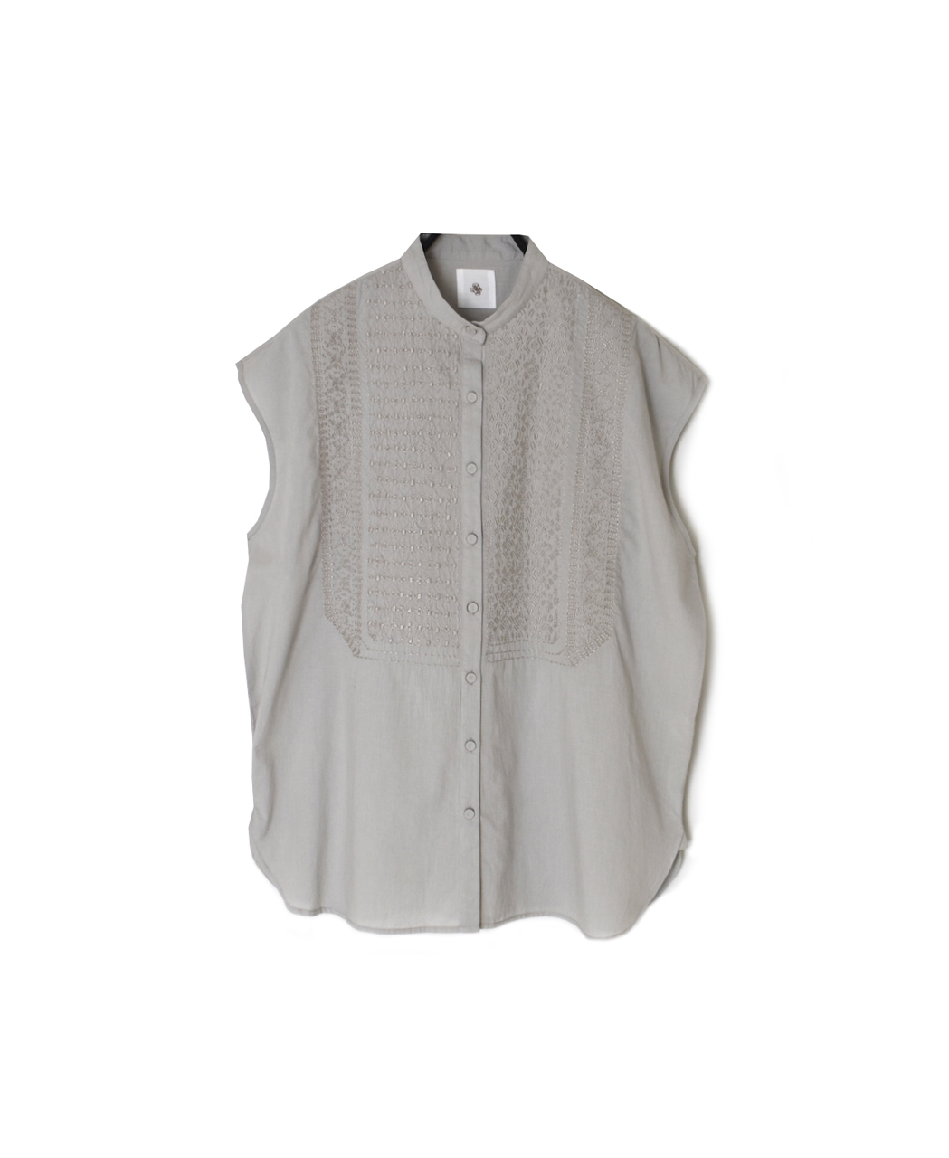 NMDS26224(シャツ) 60s ORGANIC CAMBRIC NO/SLEEVE BANDED COLLAR EMB SHIRT