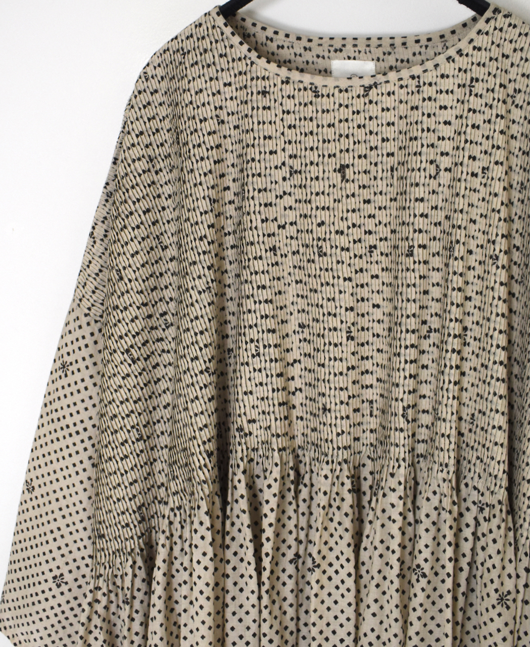 INMDS26082(ワンピース) 80s VOILE SQUARE BLOCK PRINT MINI PINTUCK PULLOVER DRESS