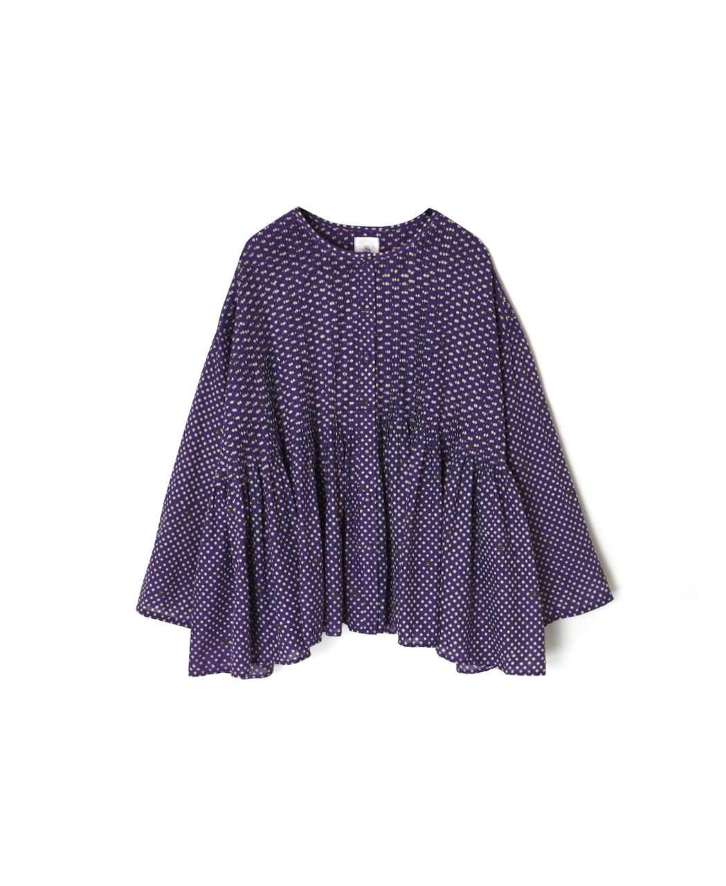 INMDS26083(シャツ) 80s VOILE SQUARE BLOCK PRINT CREW-NECK BUTTON SHIRTS WITH MINI PINTUCK