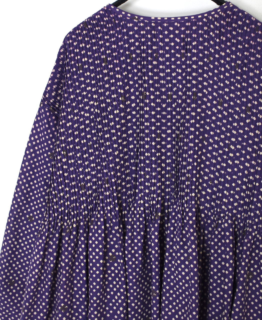 INMDS26083(シャツ) 80s VOILE SQUARE BLOCK PRINT CREW-NECK BUTTON SHIRTS WITH MINI PINTUCK