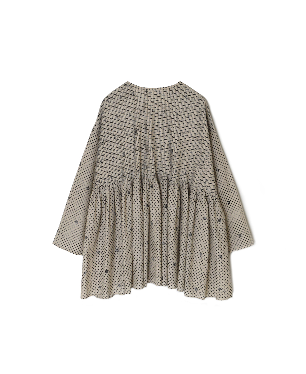 INMDS26083(シャツ) 80s VOILE SQUARE BLOCK PRINT CREW-NECK BUTTON SHIRTS WITH MINI PINTUCK