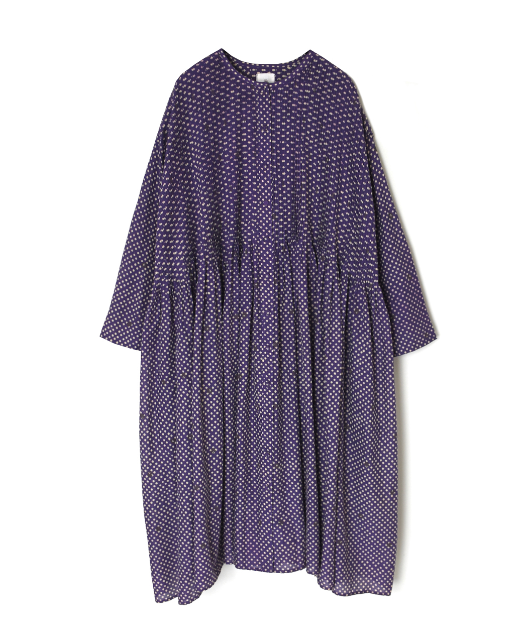 INMDS26084(ワンピース) 80s VOILE SQUARE BLOCK PRINT CREW-NECK BUTTON SHIRTS DRESS WITH MINI PINTUCK