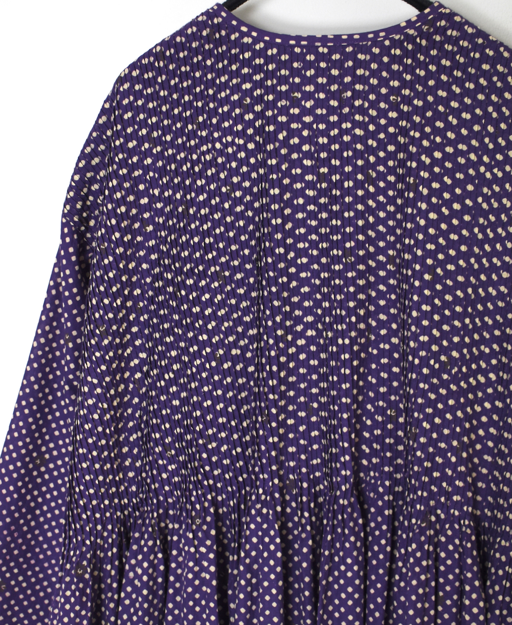 INMDS26084(ワンピース) 80s VOILE SQUARE BLOCK PRINT CREW-NECK BUTTON SHIRTS DRESS WITH MINI PINTUCK