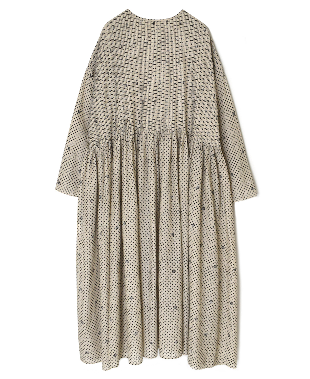 INMDS26084(ワンピース) 80s VOILE SQUARE BLOCK PRINT CREW-NECK BUTTON SHIRTS DRESS WITH MINI PINTUCK