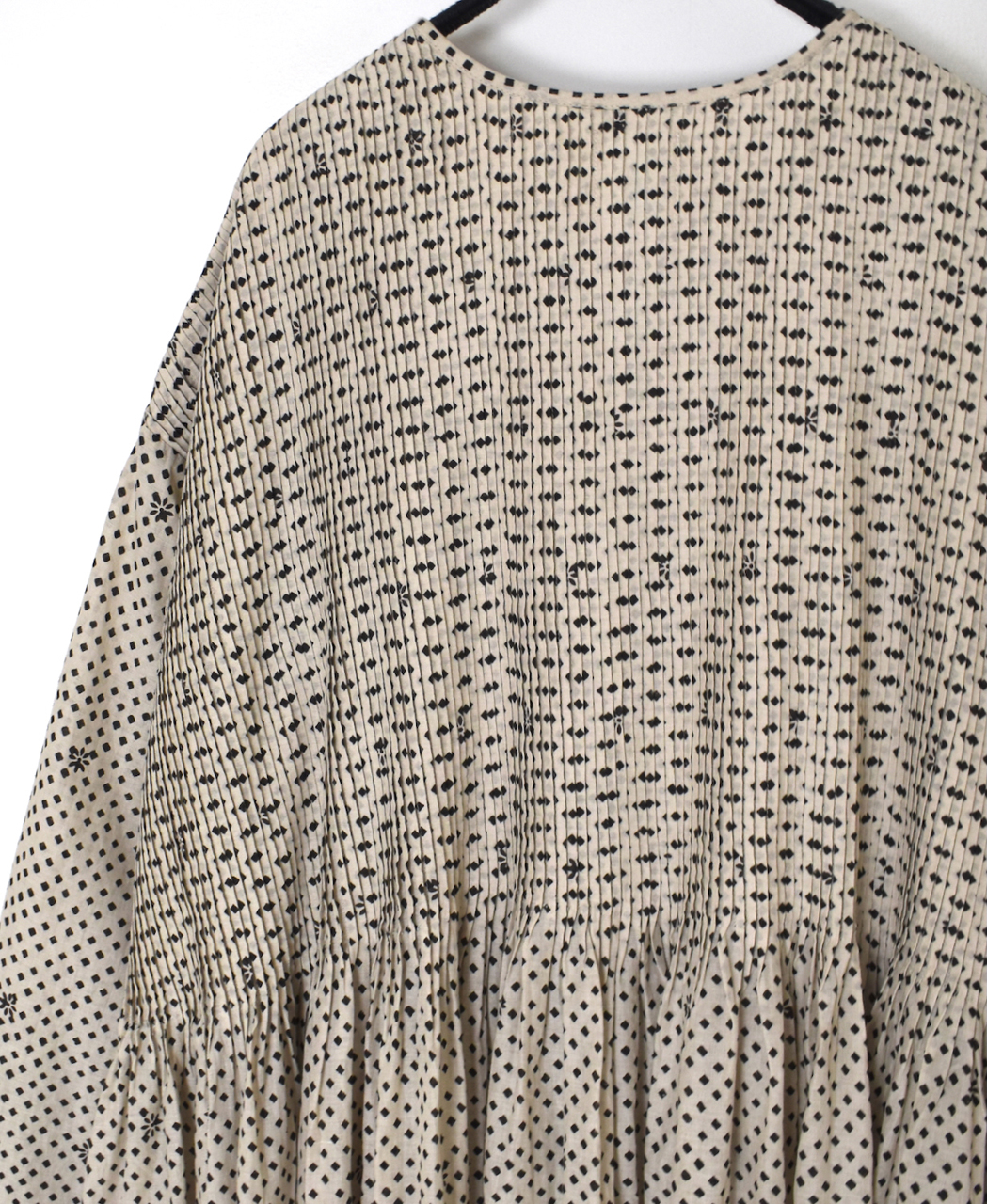 INMDS26084(ワンピース) 80s VOILE SQUARE BLOCK PRINT CREW-NECK BUTTON SHIRTS DRESS WITH MINI PINTUCK