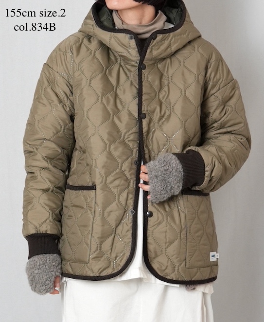 NAM2561PP(ジャケット) PLAIN POLYESTERxPLAIN POLYESTER HEAT QUILT OVERSIZED HOODED JACKET WITH RIBBED CUFF