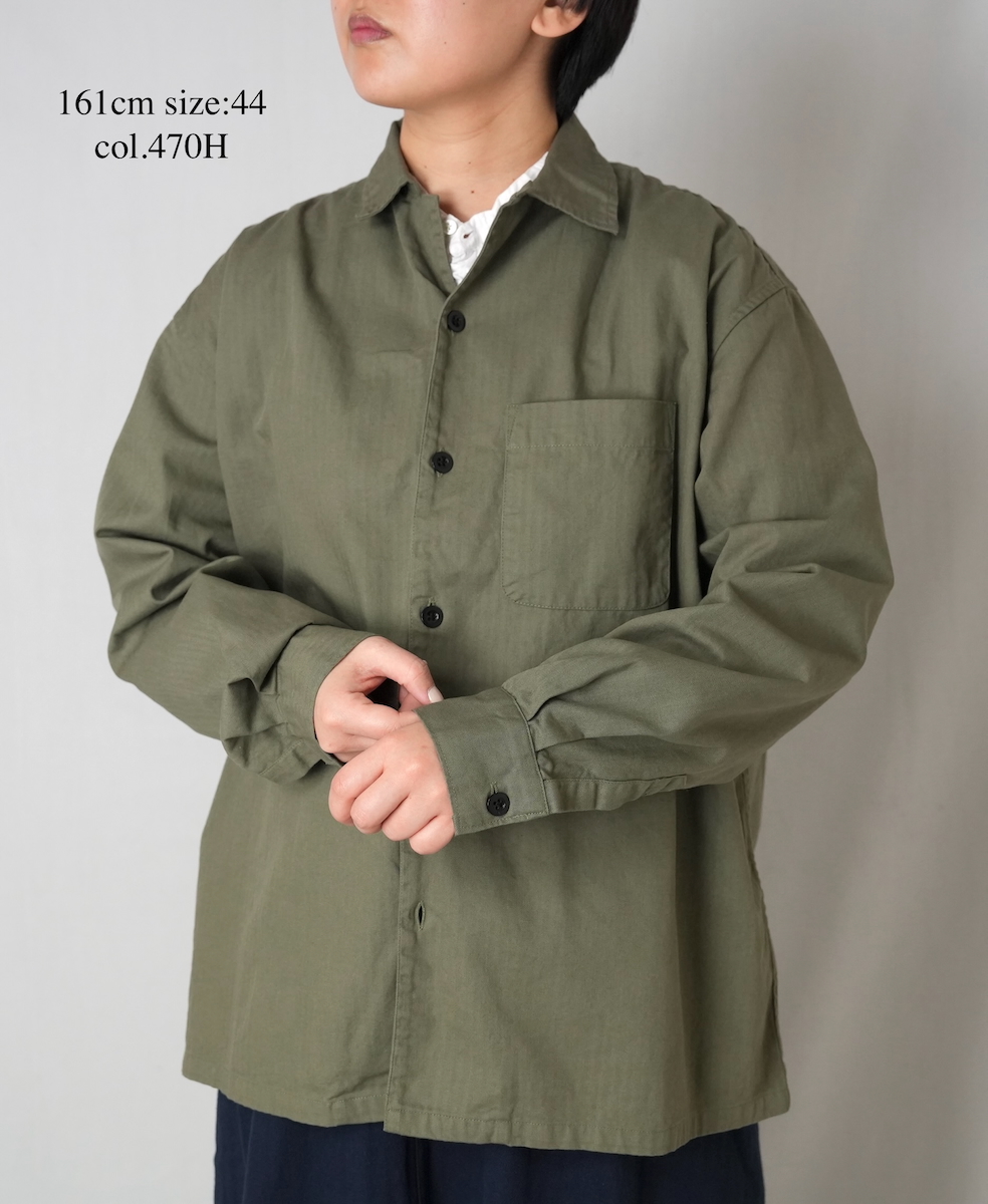 ●INHT2512CHW(シャツ) COTTON HERRINGBONE WASH ONE-UP COLLAR SHIRT
