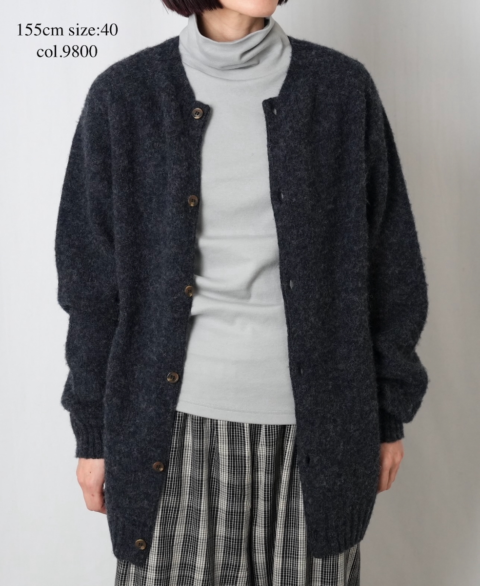NJT2351 (ニット) SHETLAND WOOL PLAIN HEAVY BRUSH SEAM FREE CREW NECK SADDLE SHOULDER CARDIGAN