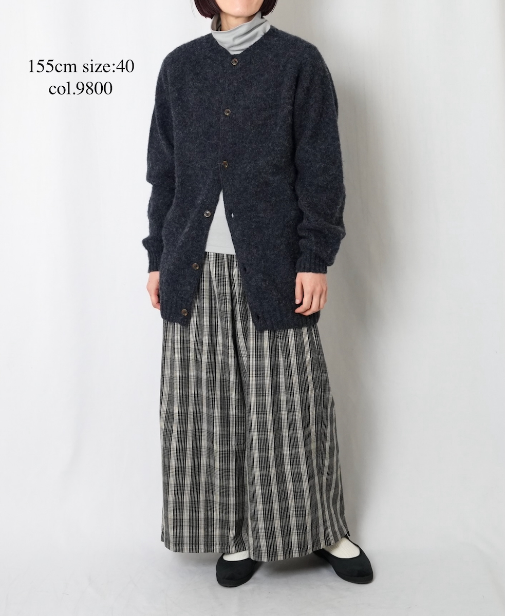 NJT2351 (ニット) SHETLAND WOOL PLAIN HEAVY BRUSH SEAM FREE CREW NECK SADDLE SHOULDER CARDIGAN