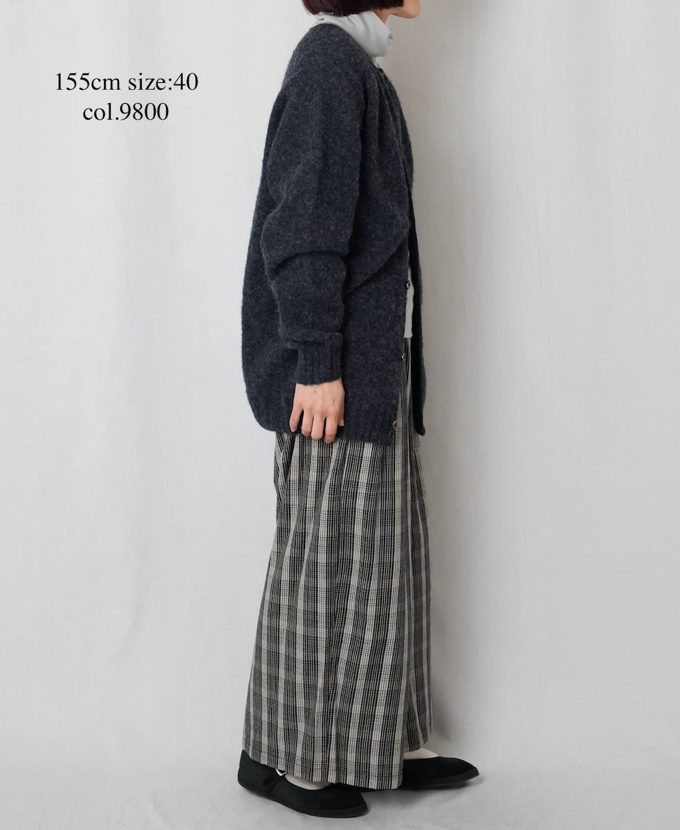 NJT2351 (ニット) SHETLAND WOOL PLAIN HEAVY BRUSH SEAM FREE CREW NECK SADDLE SHOULDER CARDIGAN